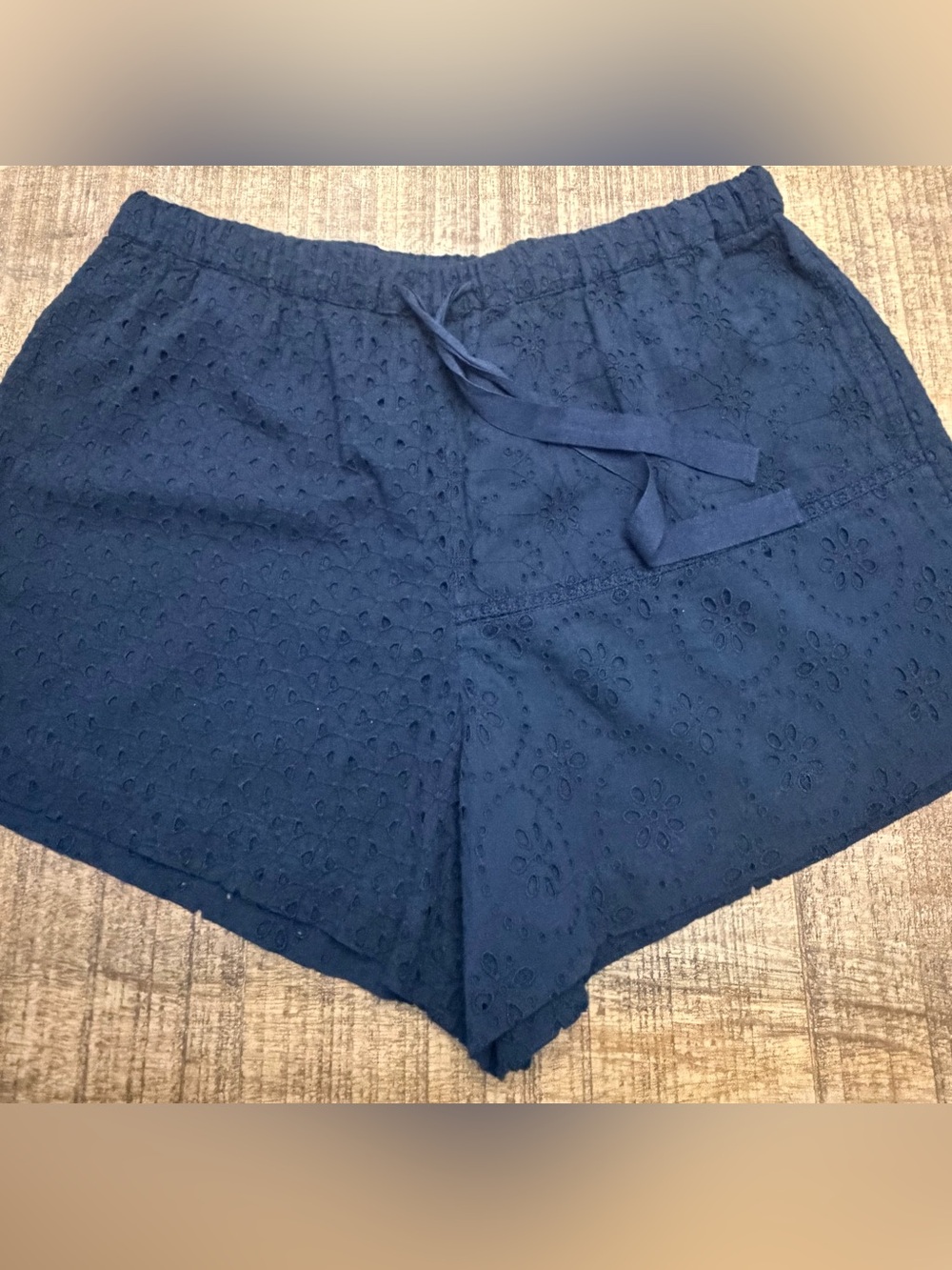 Sundance Navy Eyelet High-Waist Drawstring Shorts